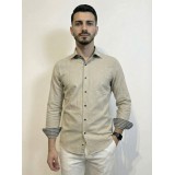 Life Style Butiken Ανδρικό Μακρυμάνικο πουκάμισο LS1561 Μπέζ 1