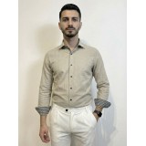 Life Style Butiken Ανδρικό Μακρυμάνικο πουκάμισο LS1561 Μπέζ 4