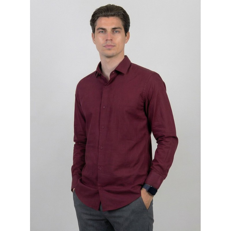 Life Style Butiken Ανδρικό Μακρυμάνικο πουκάμισο Slim LS123073 Μπορντό Ανδρικά