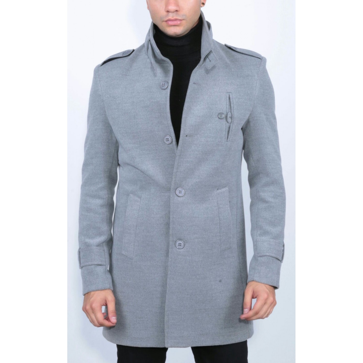 Life Style Butiken Ανδρικό παλτό με Μάο Γιακά LS1451 light Grey