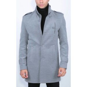 Life Style Butiken Ανδρικό παλτό με Μάο Γιακά LS1451 light Grey