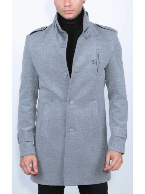 Life Style Butiken Ανδρικό παλτό με Μάο Γιακά LS1451 light Grey