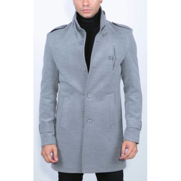 Life Style Butiken Ανδρικό παλτό με Μάο Γιακά LS1451 light Grey