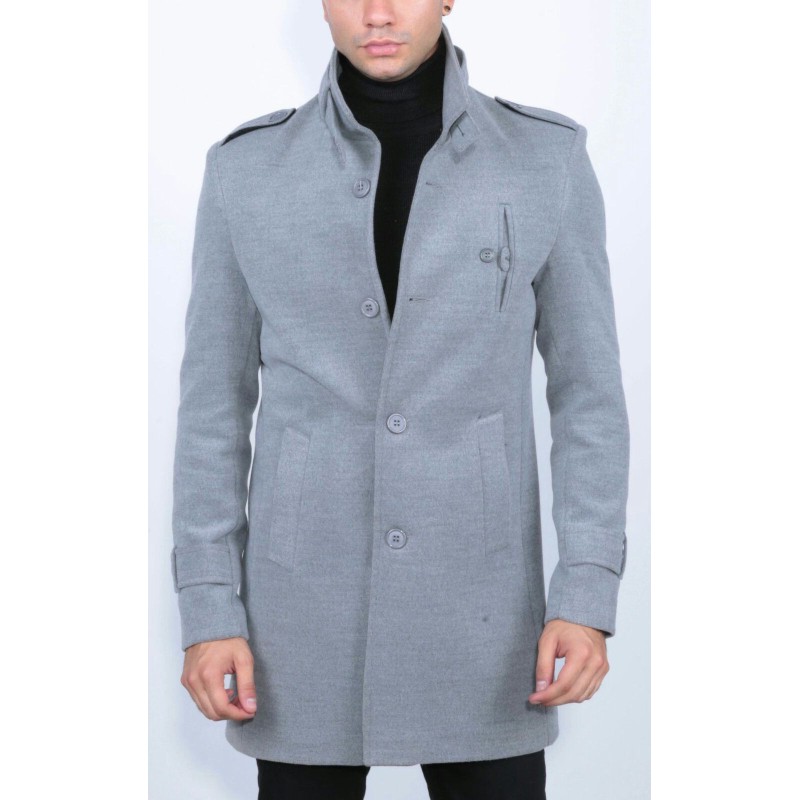 Life Style Butiken Ανδρικό παλτό με Μάο Γιακά LS1451 light Grey Ανδρικά