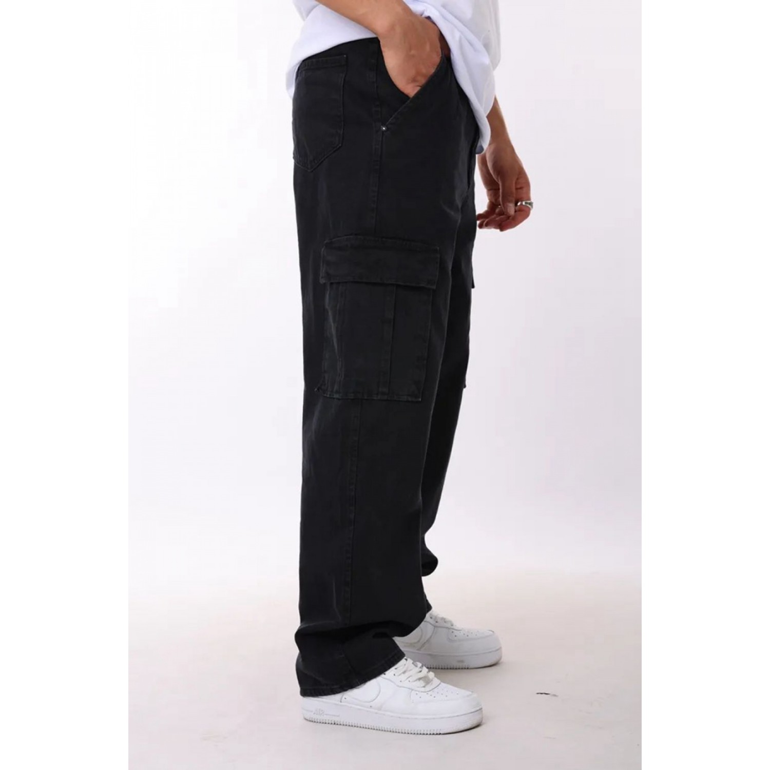 Life Style Butiken 16845 BLACK Ανδρικό Jean Παντελόνι Baggy Με Πλαϊνές Τσέπες