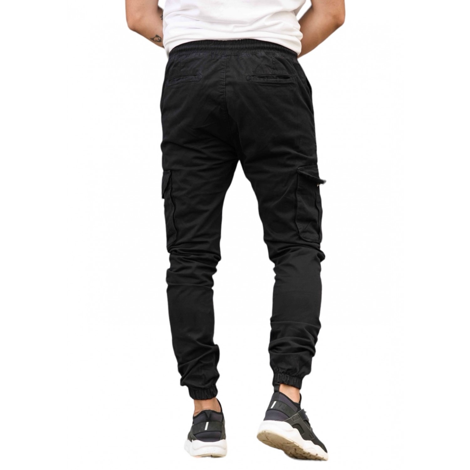 Life Style Butiken 370 Black Ανδρικό Cargo Παντελόνι Με Λάστιχο Στη Μέση Και Στον Αστράγαλο