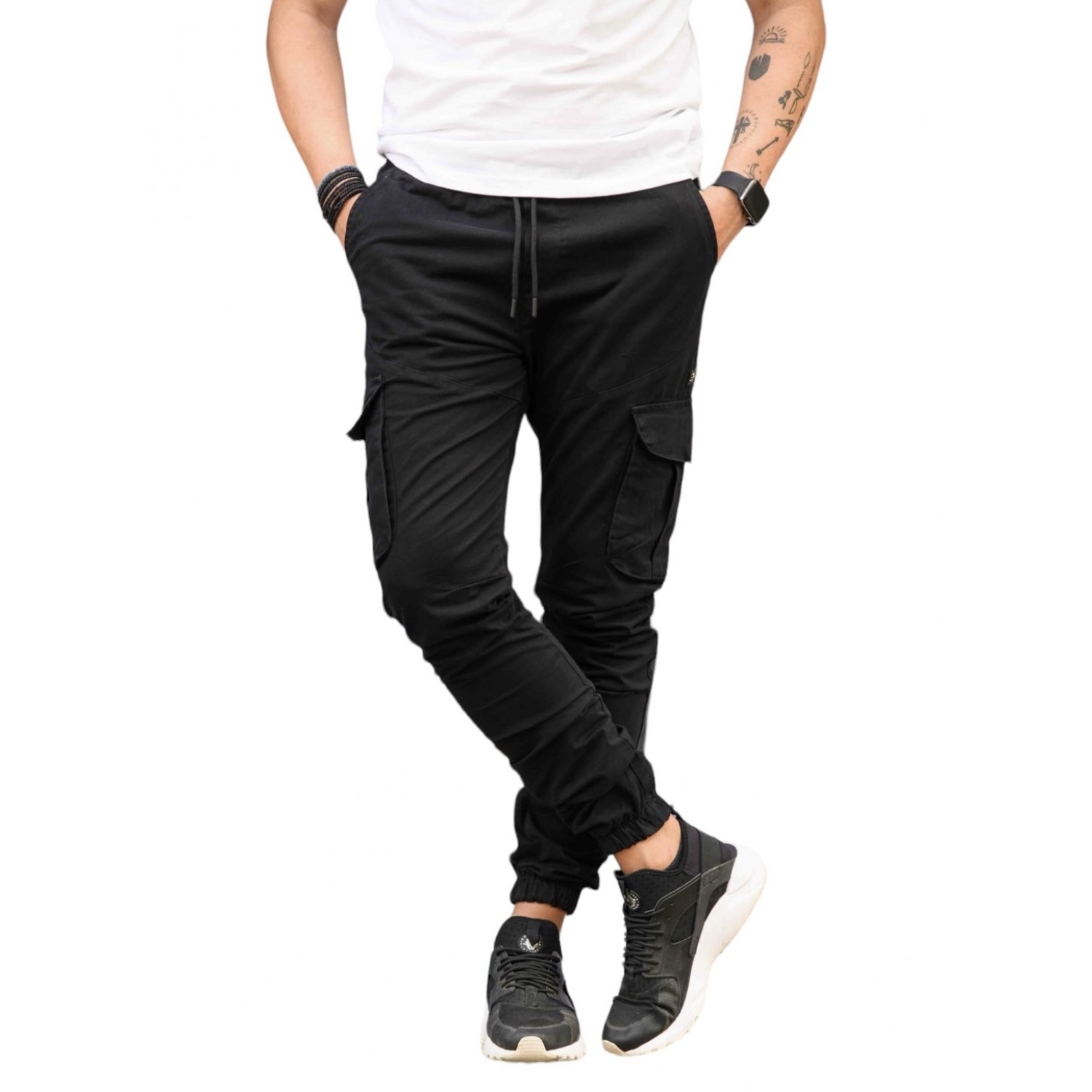 Life Style Butiken 370 Black Ανδρικό Cargo Παντελόνι Με Λάστιχο Στη Μέση Και Στον Αστράγαλο