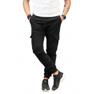 Life Style Butiken 370 Black Ανδρικό Cargo Παντελόνι Με Λάστιχο Στη Μέση Και Στον Αστράγαλο