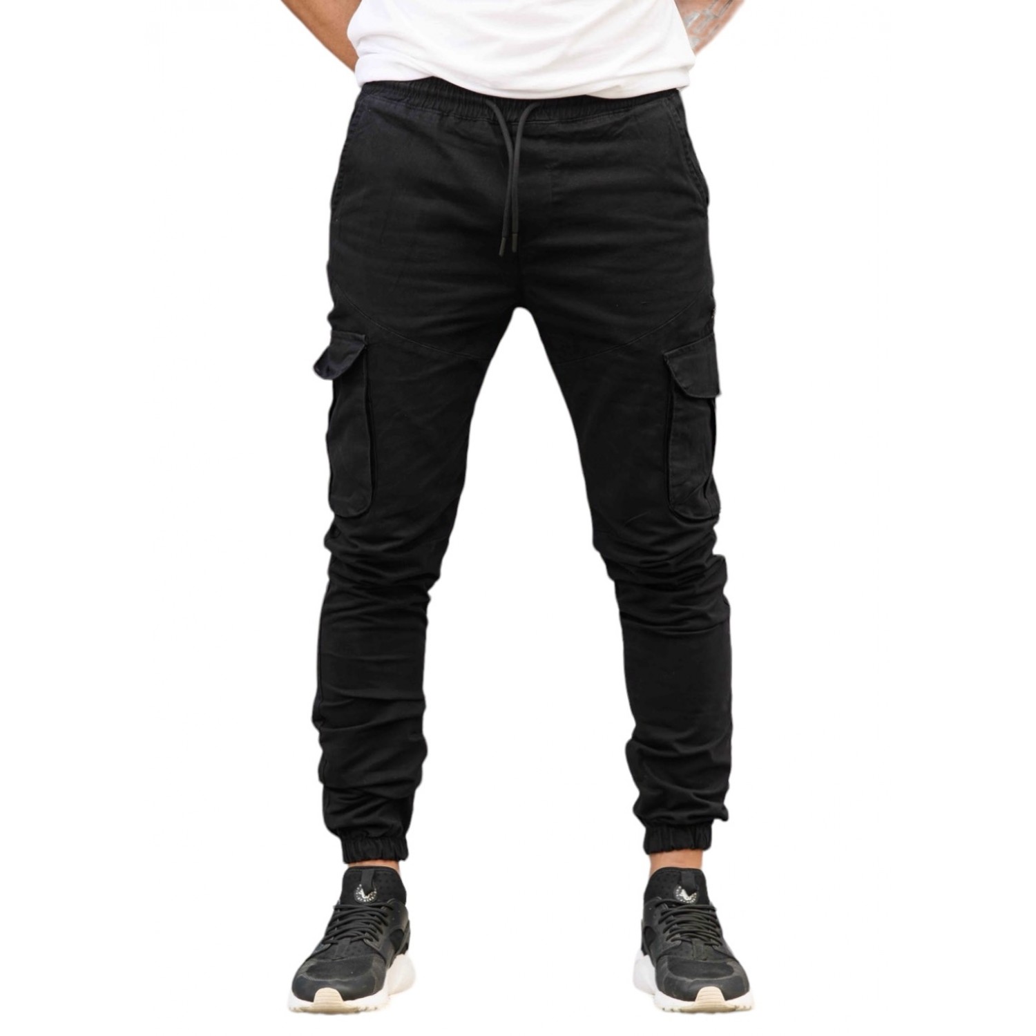 Life Style Butiken 370 Black Ανδρικό Cargo Παντελόνι Με Λάστιχο Στη Μέση Και Στον Αστράγαλο