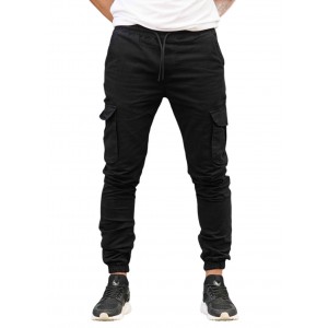 Life Style Butiken 370 Black Ανδρικό Cargo Παντελόνι Με Λάστιχο Στη Μέση Και Στον Αστράγαλο