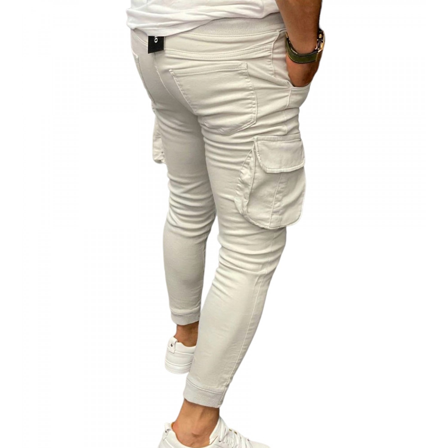 Ανδρικό Παντελόνι cargo με λάστιχο στον αστράγαλο και στη μέση OSCAR TR101OSC OFF WHITE