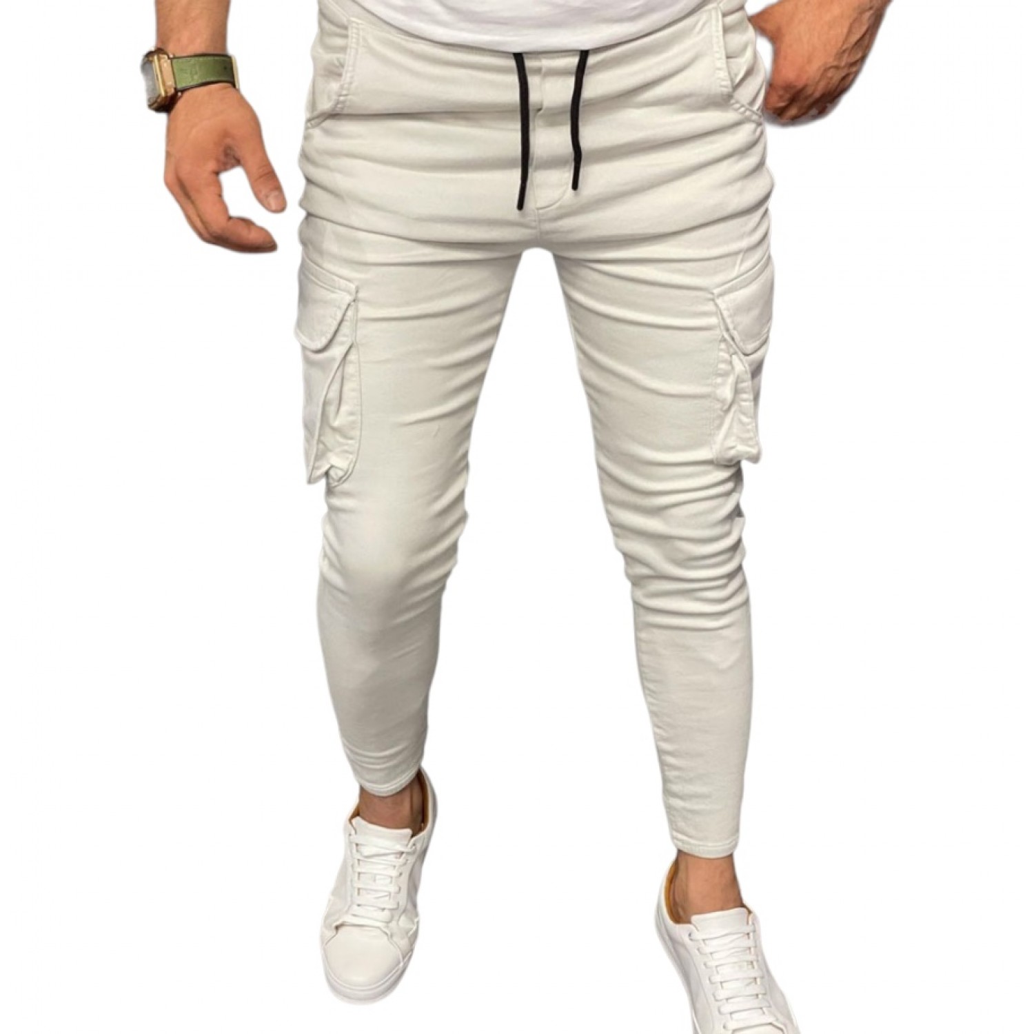 Ανδρικό Παντελόνι cargo με λάστιχο στον αστράγαλο και στη μέση OSCAR TR101OSC OFF WHITE