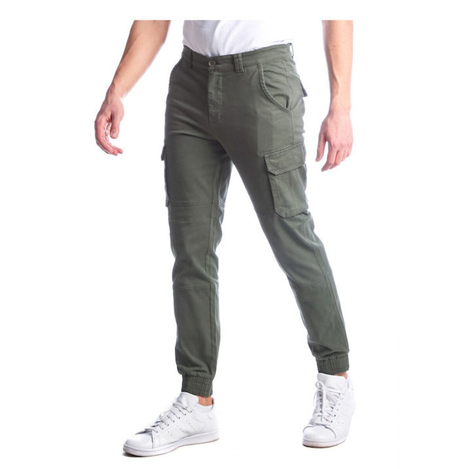 Paco & Co Ανδρικό παντελόνι cargo με λάστιχο στον αστράγαλο 2298602 Olive