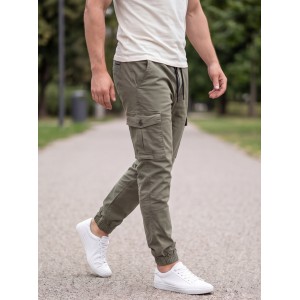 Life Style Butiken Ανδρικό Cargo παντελόνι με λάστιχο στον αστράγαλο LS1370 Χακί Ανδρικά