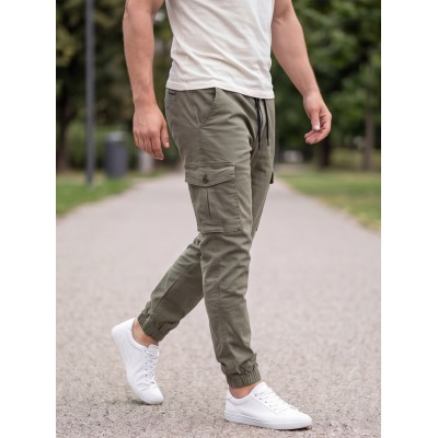 Life Style Butiken Ανδρικό Cargo παντελόνι με λάστιχο στον αστράγαλο LS1370 Χακί