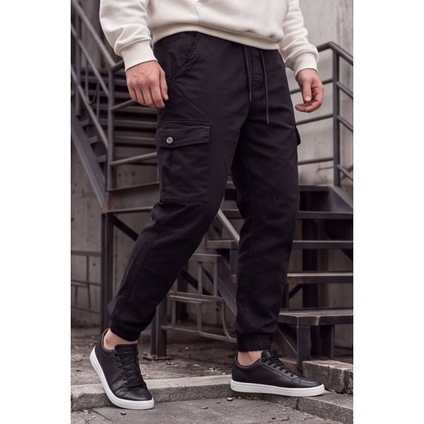 Life Style Butiken Ανδρικό Cargo Jogger παντελόνι με λάστιχο στον αστράγαλο και στη μέση LS11370 Black
