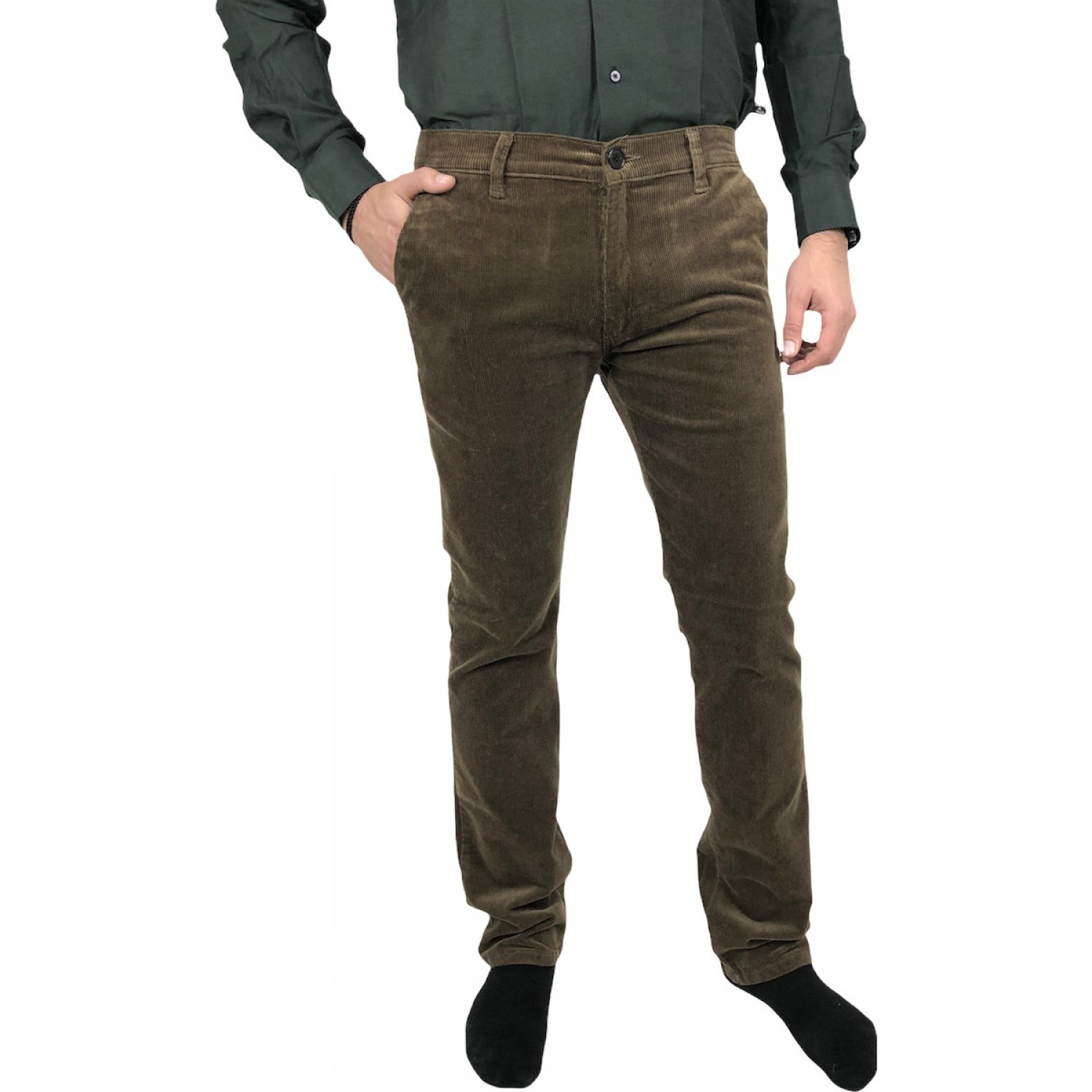 Ανδρικο παντελονι κοτλέ με ελαστικό ύφασμα και λοξή τσέπη τσινος TRAFFIC 9055 ΚΑΦΕ