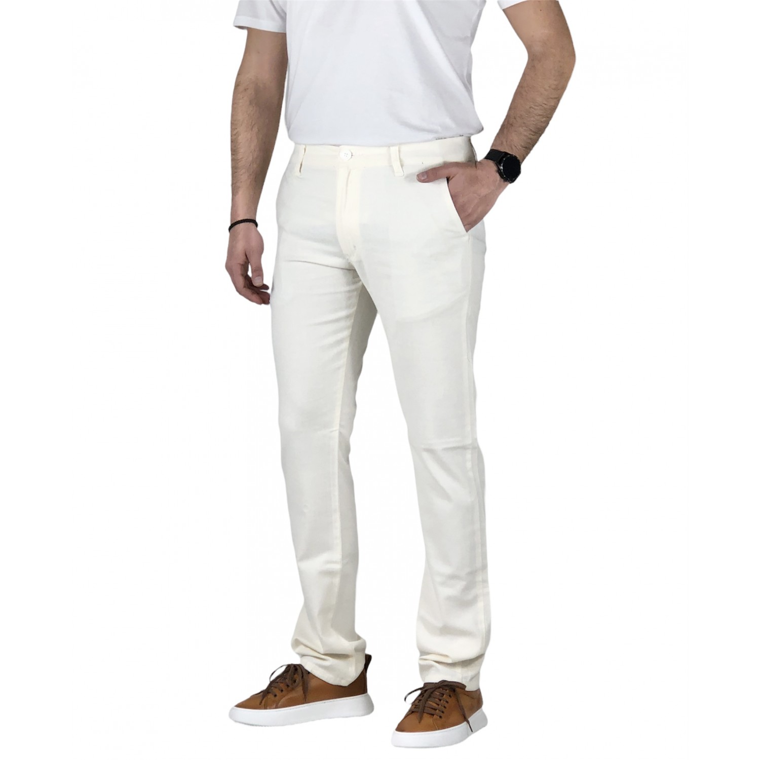 Ανδρικό Τσίνος παντελόνι TRAFFIC L-6030 ECRU