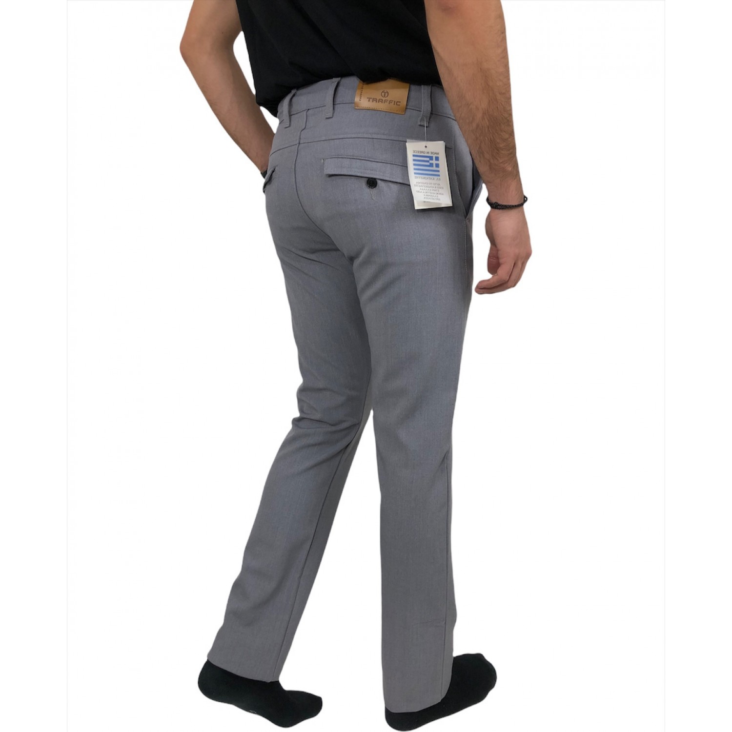 Ανδρικο Τσινος παντελονι για φθινόπωρο με ψηλό καβάλο και ελαστικό εξαιρετικής ποιότητας ύφασμα TRAFFIC TY8134-114 ΓΚΡΙ ΑΝΟΙΧΤΟ