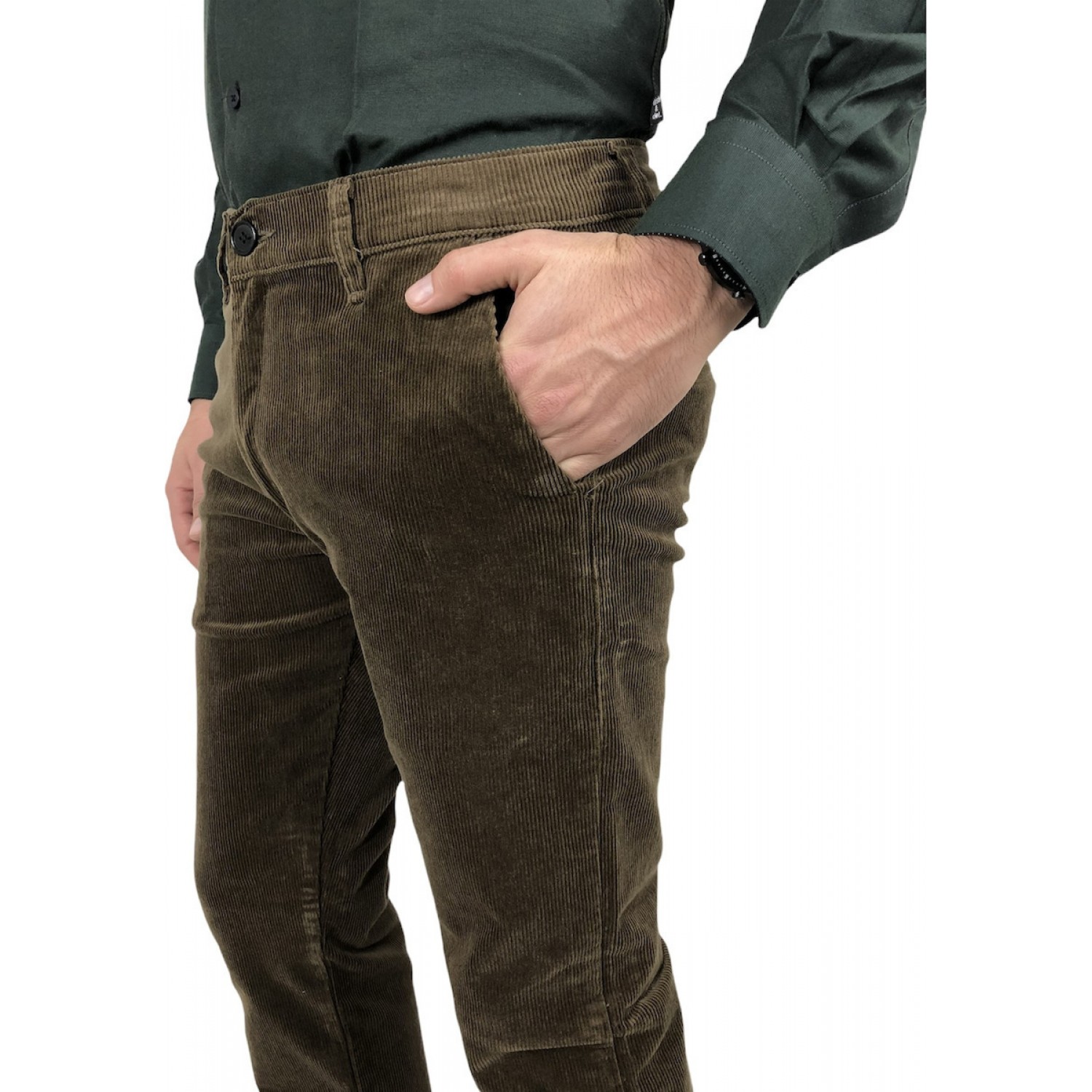 Ανδρικο παντελονι κοτλέ με ελαστικό ύφασμα και λοξή τσέπη τσινος TRAFFIC 9055 ΚΑΦΕ