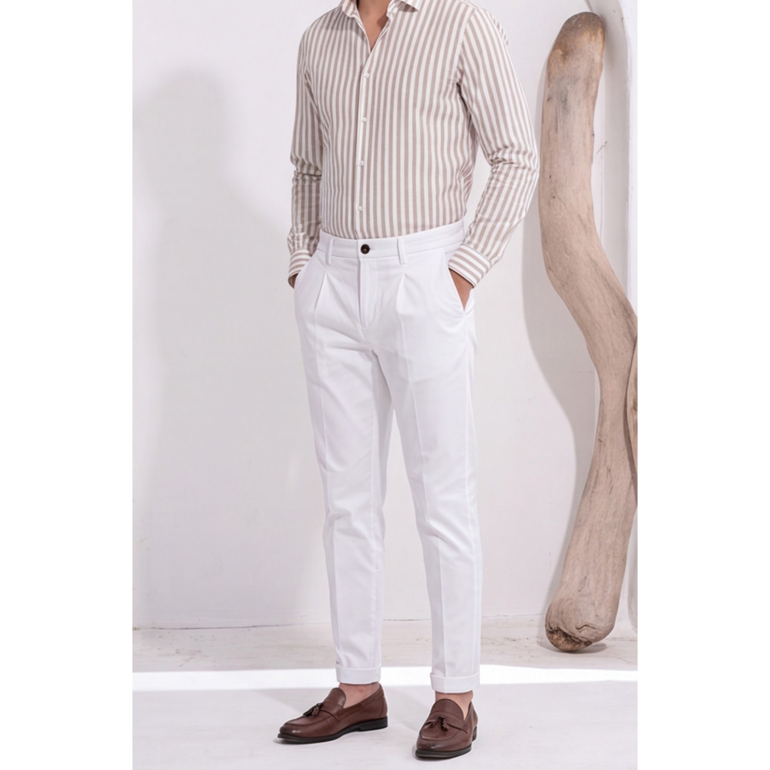 Life Style Butiken Ανδρικό Υφασμάτινο Chino Παντελόνι με πιέτες  LS1126708194000 WHITE Ανδρικά