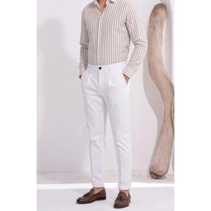 Life Style Butiken Ανδρικό Υφασμάτινο Chino Παντελόνι με πιέτες  LS1126708194000 WHITE Ανδρικά