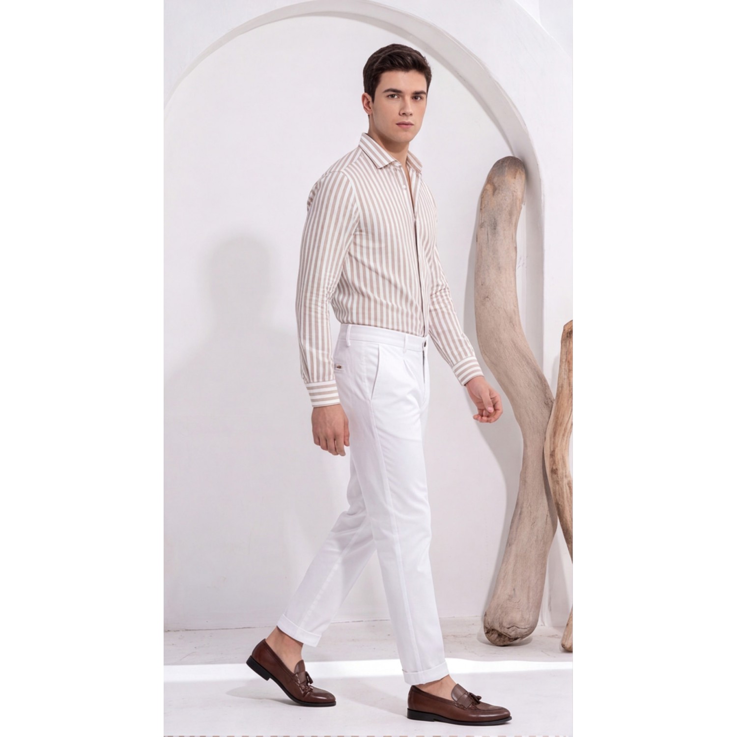 Life Style Butiken Ανδρικό Υφασμάτινο Chino Παντελόνι με πιέτες  LS1126708194000 WHITE Ανδρικά