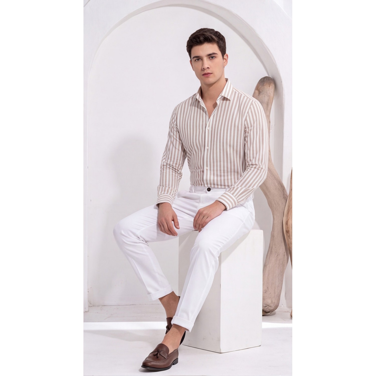 Life Style Butiken Ανδρικό Υφασμάτινο Chino Παντελόνι με πιέτες  LS1126708194000 WHITE Ανδρικά