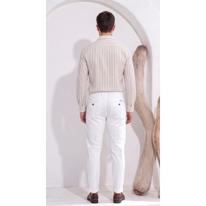Life Style Butiken Ανδρικό Υφασμάτινο Chino Παντελόνι με πιέτες  LS1126708194000 WHITE Ανδρικά