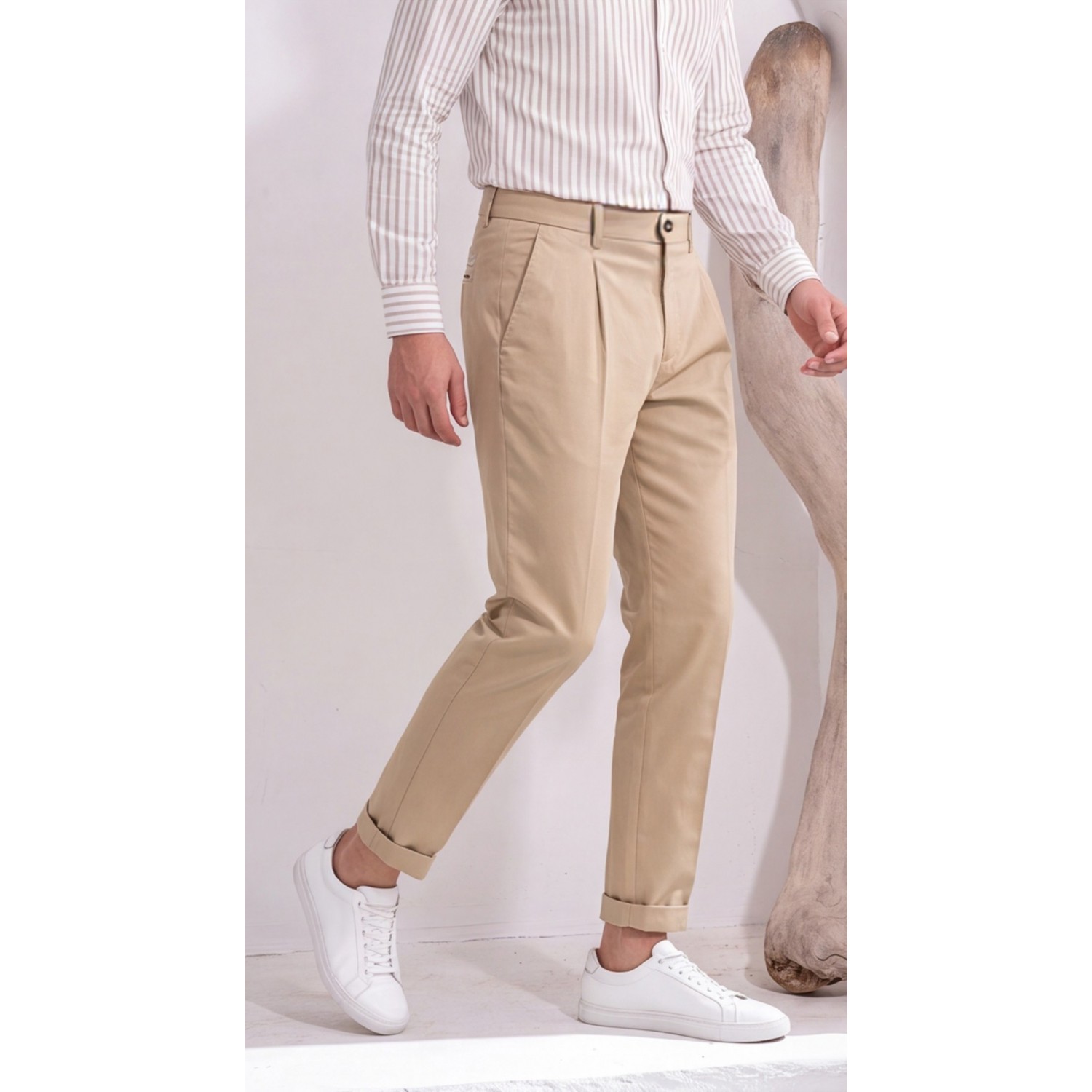 Life Style Butiken Ανδρικό Υφασμάτινο Chino Παντελόνι με πιέτες  LS1126708194004 BEIGE Ανδρικά