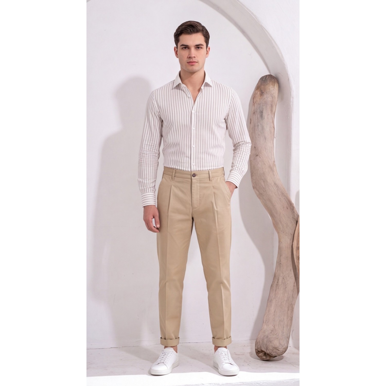 Life Style Butiken Ανδρικό Υφασμάτινο Chino Παντελόνι με πιέτες  LS1126708194004 BEIGE Ανδρικά
