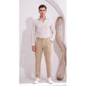 Life Style Butiken Ανδρικό Υφασμάτινο Chino Παντελόνι με πιέτες  LS1126708194004 BEIGE Ανδρικά