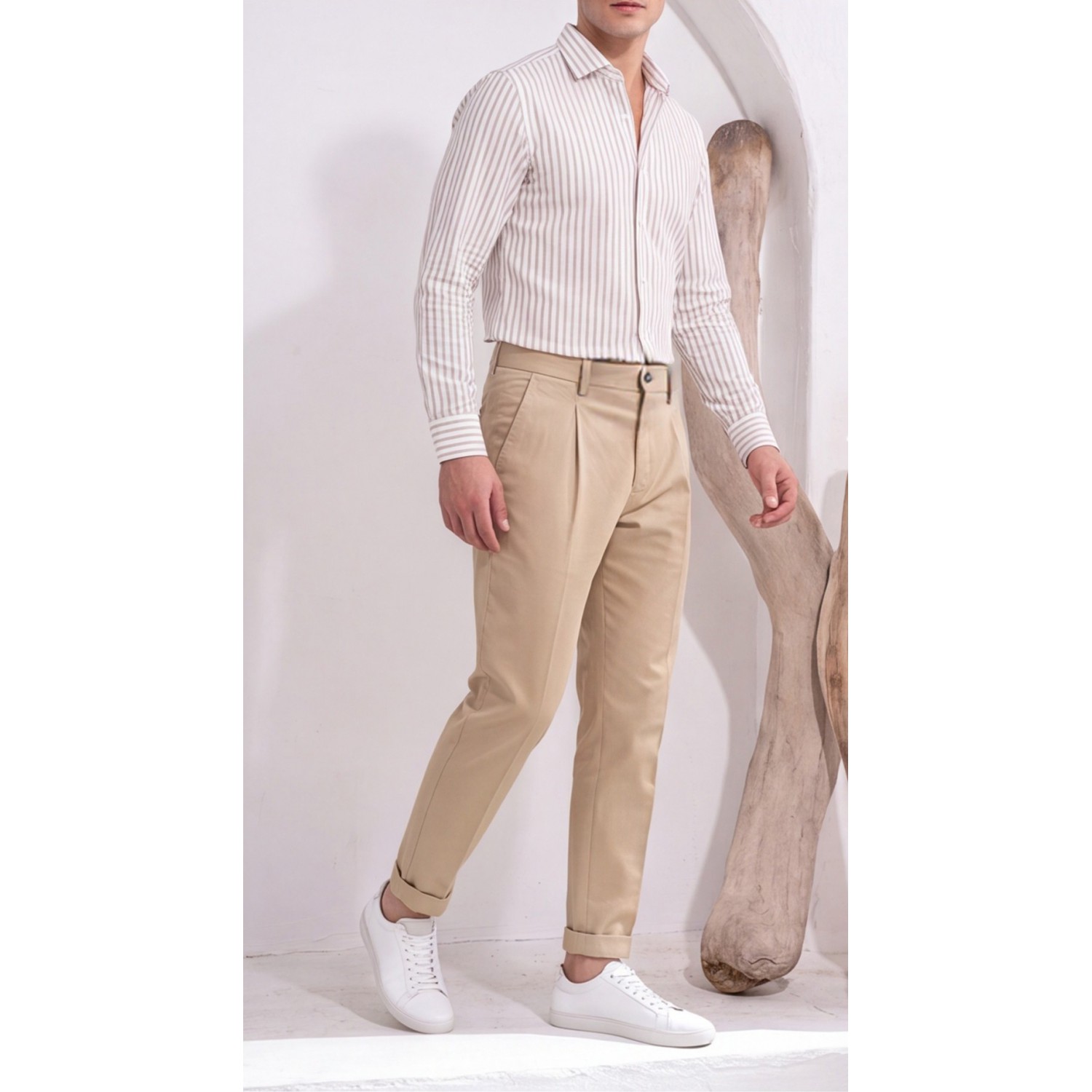 Life Style Butiken Ανδρικό Υφασμάτινο Chino Παντελόνι με πιέτες  LS1126708194004 BEIGE Ανδρικά