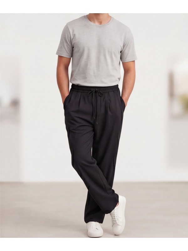 Life Style Butiken Ανδρικό Oversize Παντελόνi με πιέτες και λάστιχο με κορδόνια στη μέση LS12023 Black