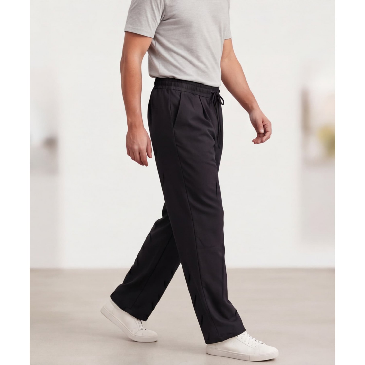 Life Style Butiken Ανδρικό Oversize Παντελόνi με πιέτες και λάστιχο με κορδόνια στη μέση LS12023 Black Ανδρικά