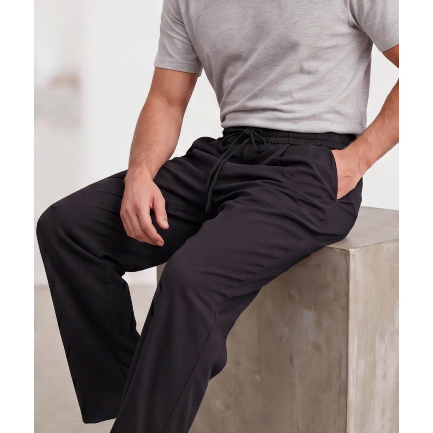 Life Style Butiken Ανδρικό Oversize Παντελόνi με πιέτες και λάστιχο με κορδόνια στη μέση LS12023 Black Ανδρικά