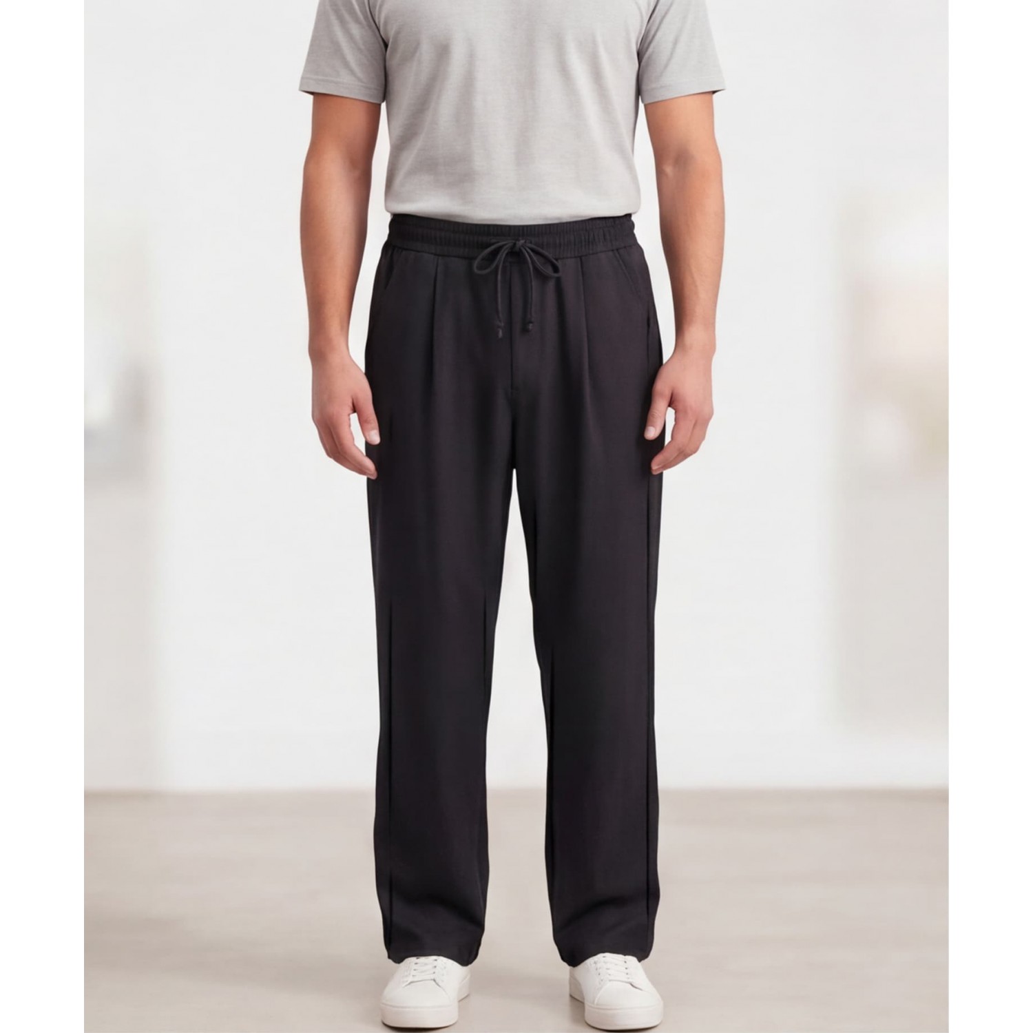 Life Style Butiken Ανδρικό Oversize Παντελόνi με πιέτες και λάστιχο με κορδόνια στη μέση LS12023 Black Ανδρικά