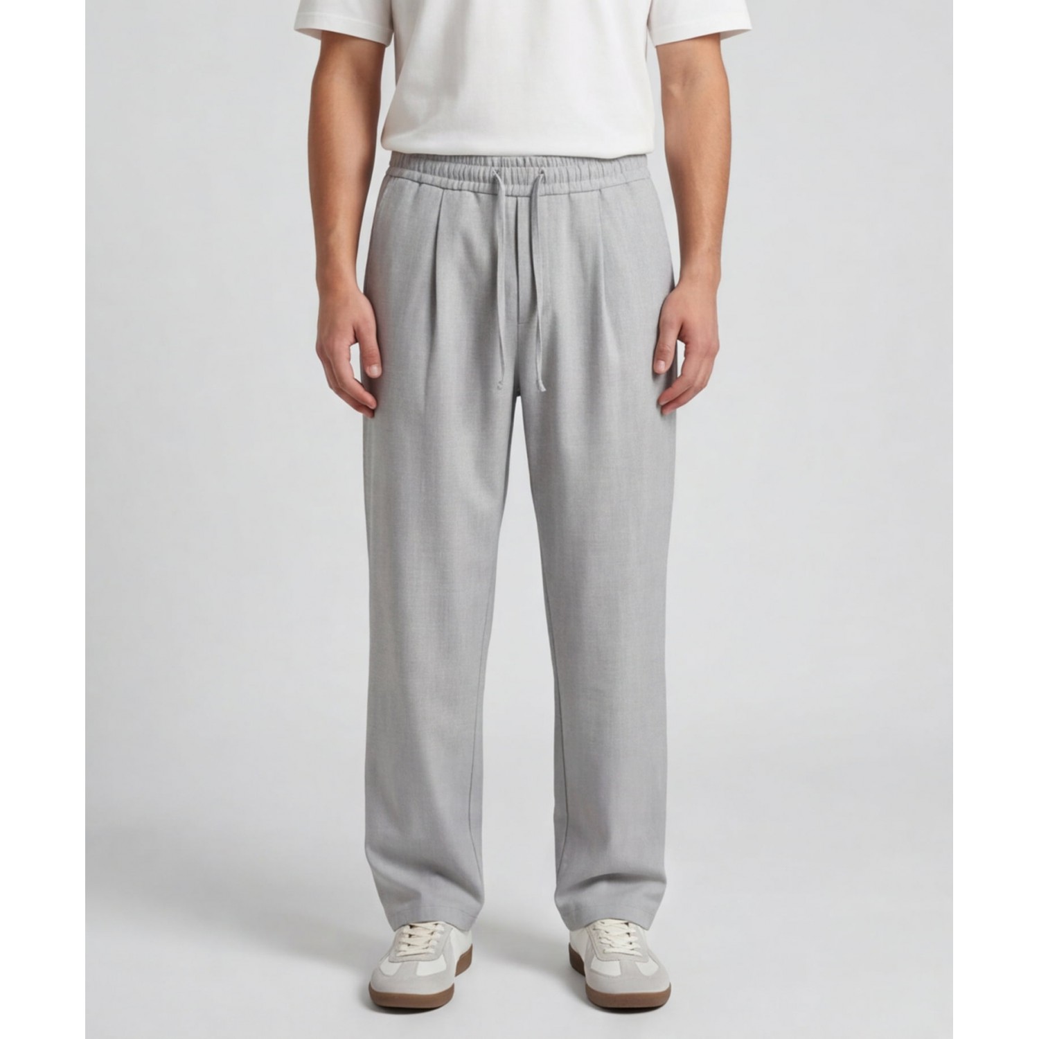 Life Style Butiken Ανδρικό Oversize Παντελόνi με πιέτες και λάστιχο με κορδόνια στη μέση LS12023 Γκρι Ανδρικά