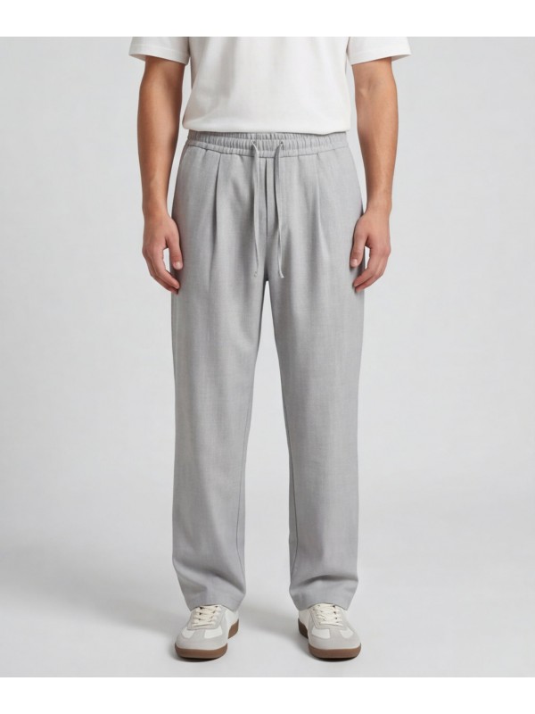 Life Style Butiken Ανδρικό Oversize Παντελόνi με πιέτες και λάστιχο με κορδόνια στη μέση LS12023 Γκρι