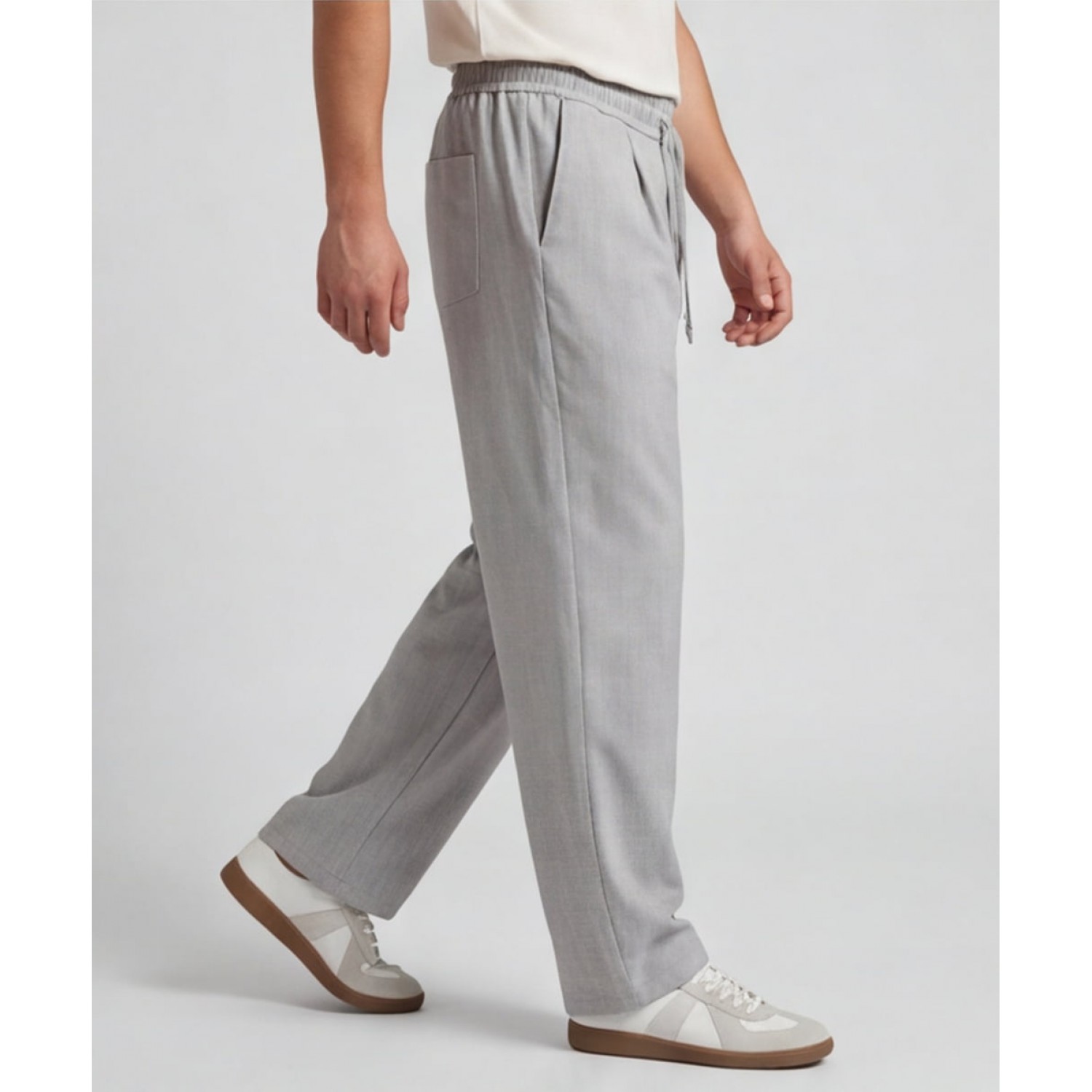 Life Style Butiken Ανδρικό Oversize Παντελόνi με πιέτες και λάστιχο με κορδόνια στη μέση LS12023 Γκρι Ανδρικά