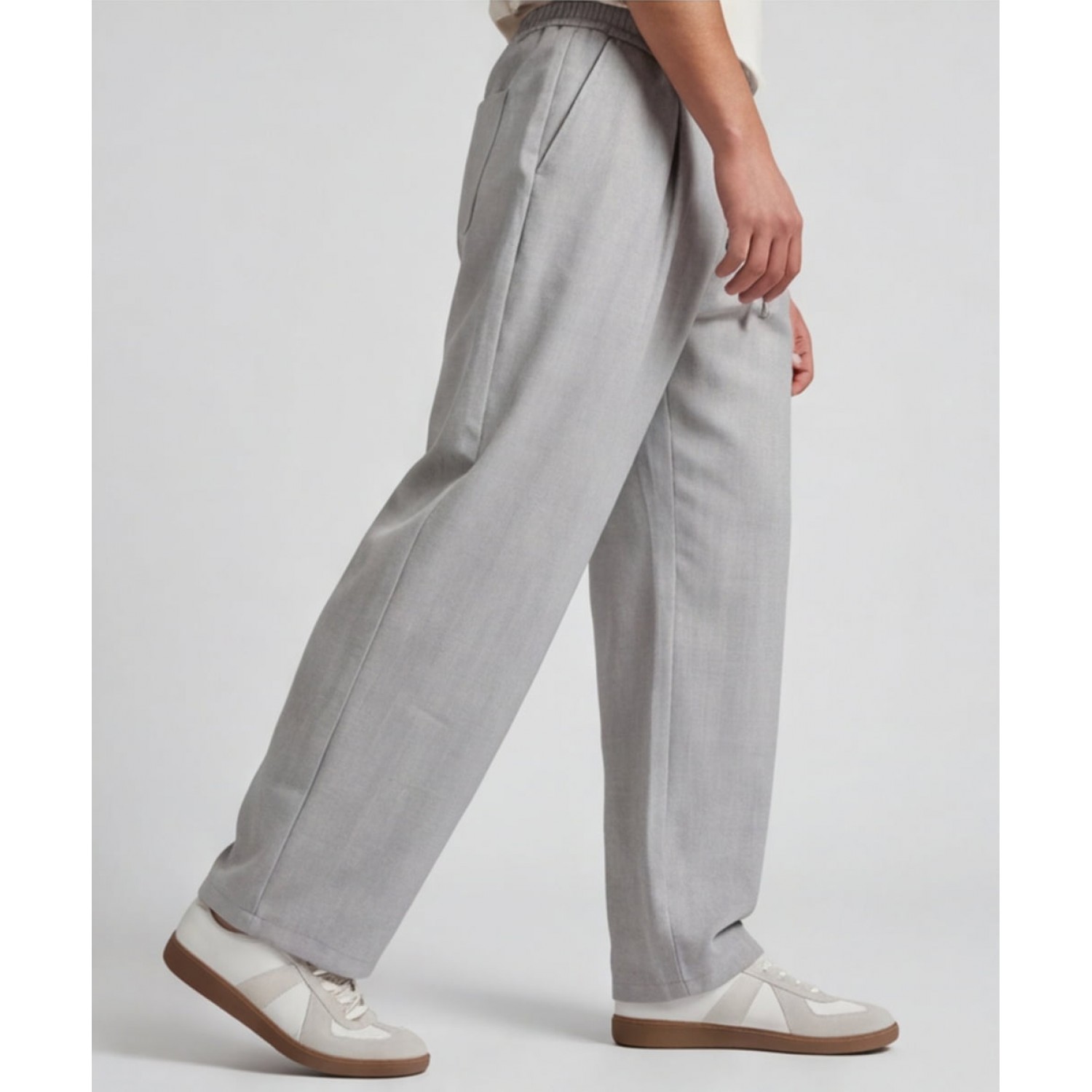 Life Style Butiken Ανδρικό Oversize Παντελόνi με πιέτες και λάστιχο με κορδόνια στη μέση LS12023 Γκρι Ανδρικά