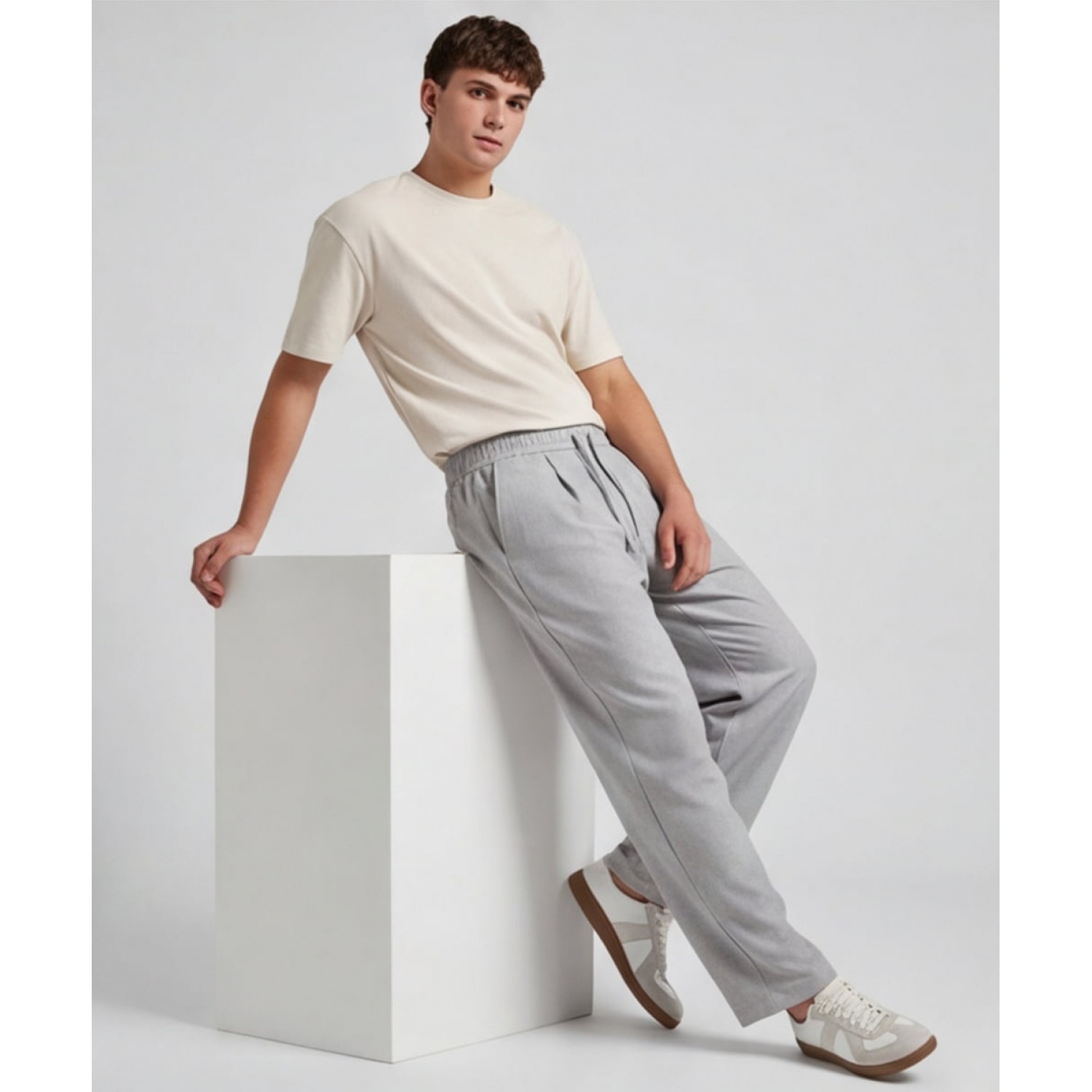 Life Style Butiken Ανδρικό Oversize Παντελόνi με πιέτες και λάστιχο με κορδόνια στη μέση LS12023 Γκρι Ανδρικά