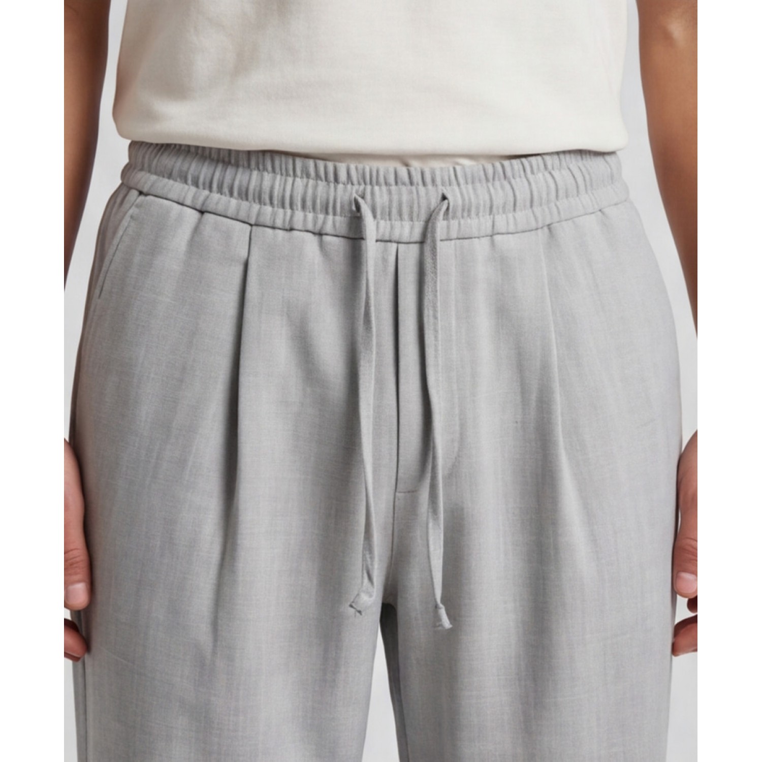 Life Style Butiken Ανδρικό Oversize Παντελόνi με πιέτες και λάστιχο με κορδόνια στη μέση LS12023 Γκρι Ανδρικά