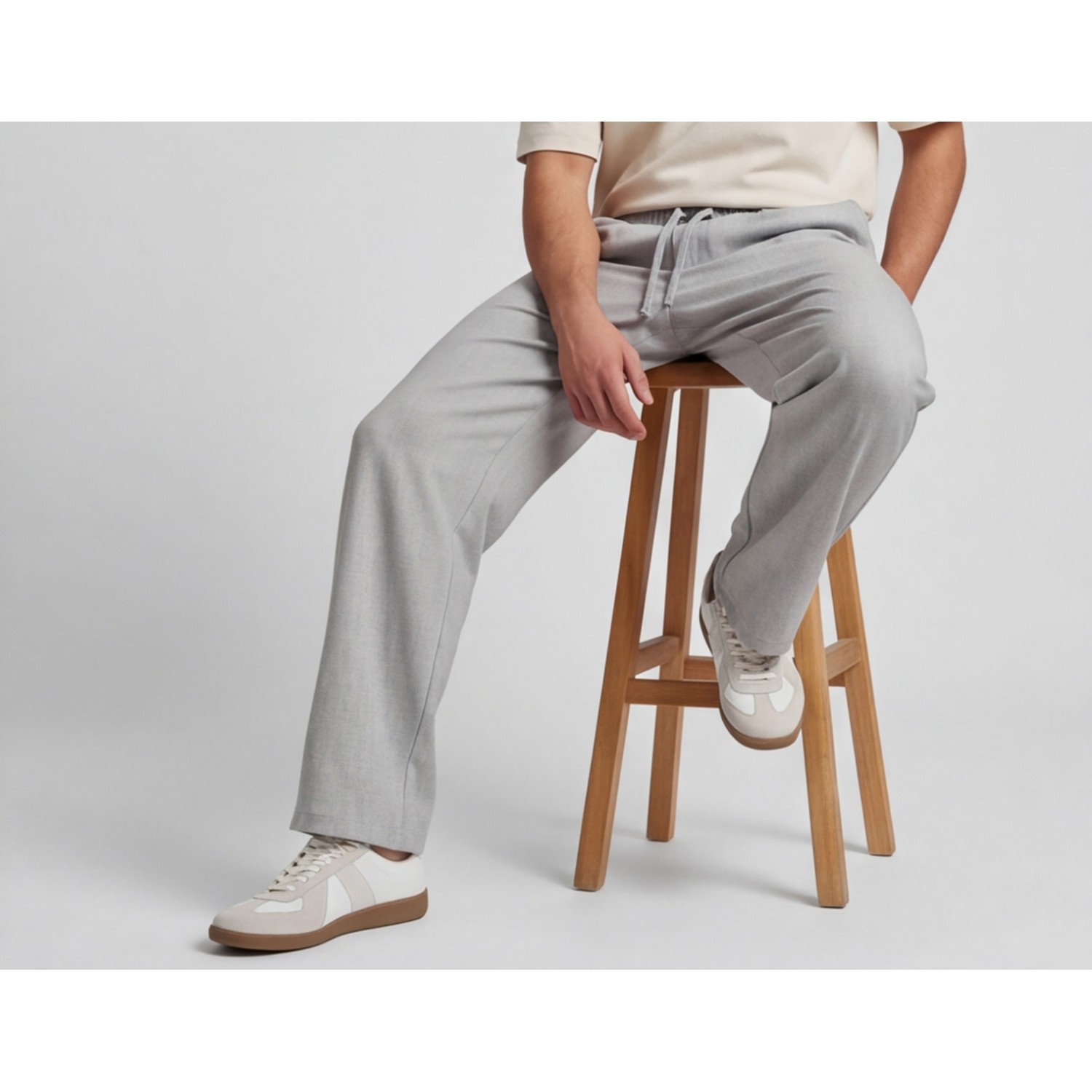Life Style Butiken Ανδρικό Oversize Παντελόνi με πιέτες και λάστιχο με κορδόνια στη μέση LS12023 Γκρι Ανδρικά