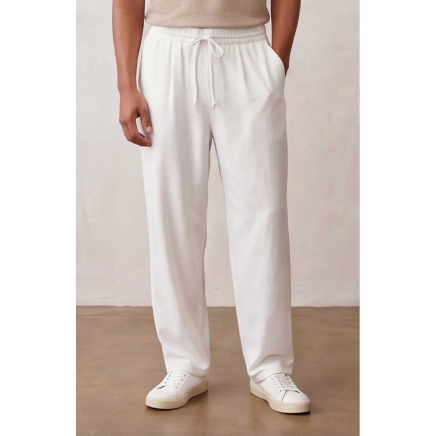 Life Style Butiken Ανδρικό Oversize Παντελόνi με πιέτες και λάστιχο με κορδόνια στη μέση LS12023 Λευκό Ανδρικά