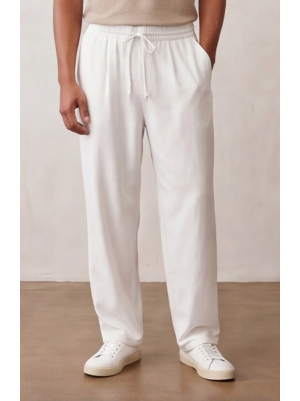 Life Style Butiken Ανδρικό Oversize Παντελόνi με πιέτες και λάστιχο με κορδόνια στη μέση LS12023 Λευκό