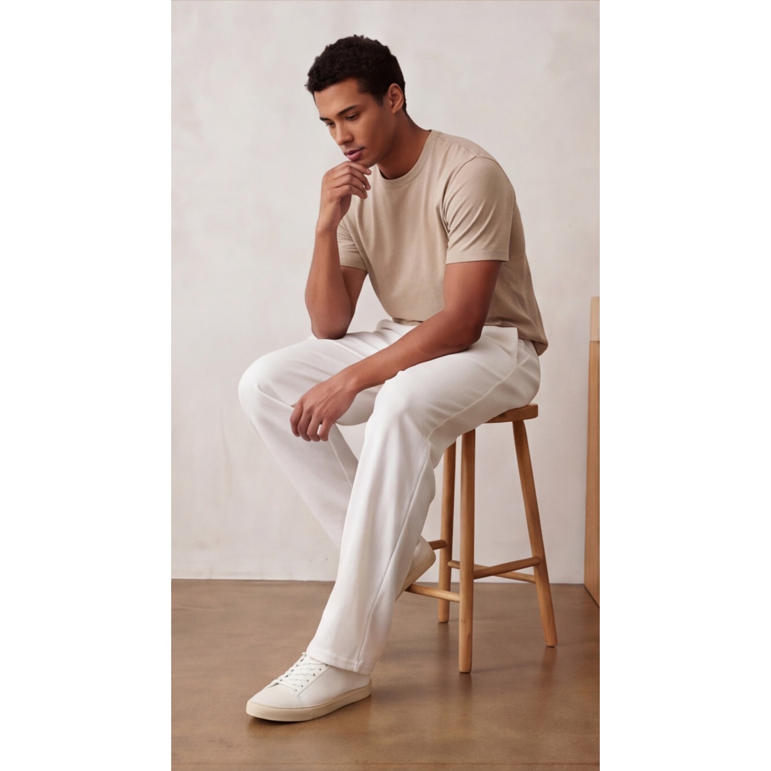 Life Style Butiken Ανδρικό Oversize Παντελόνi με πιέτες και λάστιχο με κορδόνια στη μέση LS12023 Λευκό Ανδρικά