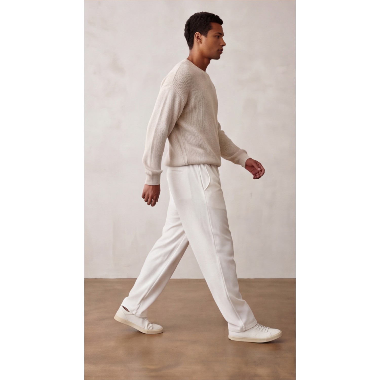 Life Style Butiken Ανδρικό Oversize Παντελόνi με πιέτες και λάστιχο με κορδόνια στη μέση LS12023 Λευκό Ανδρικά