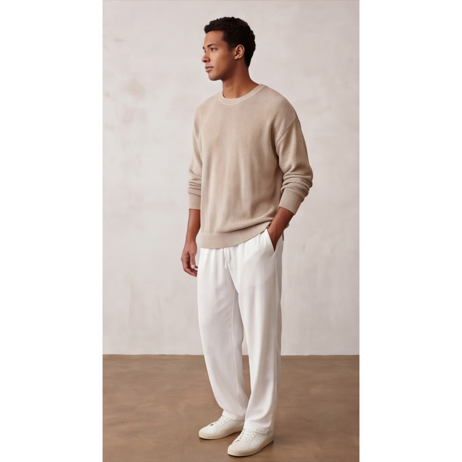 Life Style Butiken Ανδρικό Oversize Παντελόνi με πιέτες και λάστιχο με κορδόνια στη μέση LS12023 Λευκό Ανδρικά
