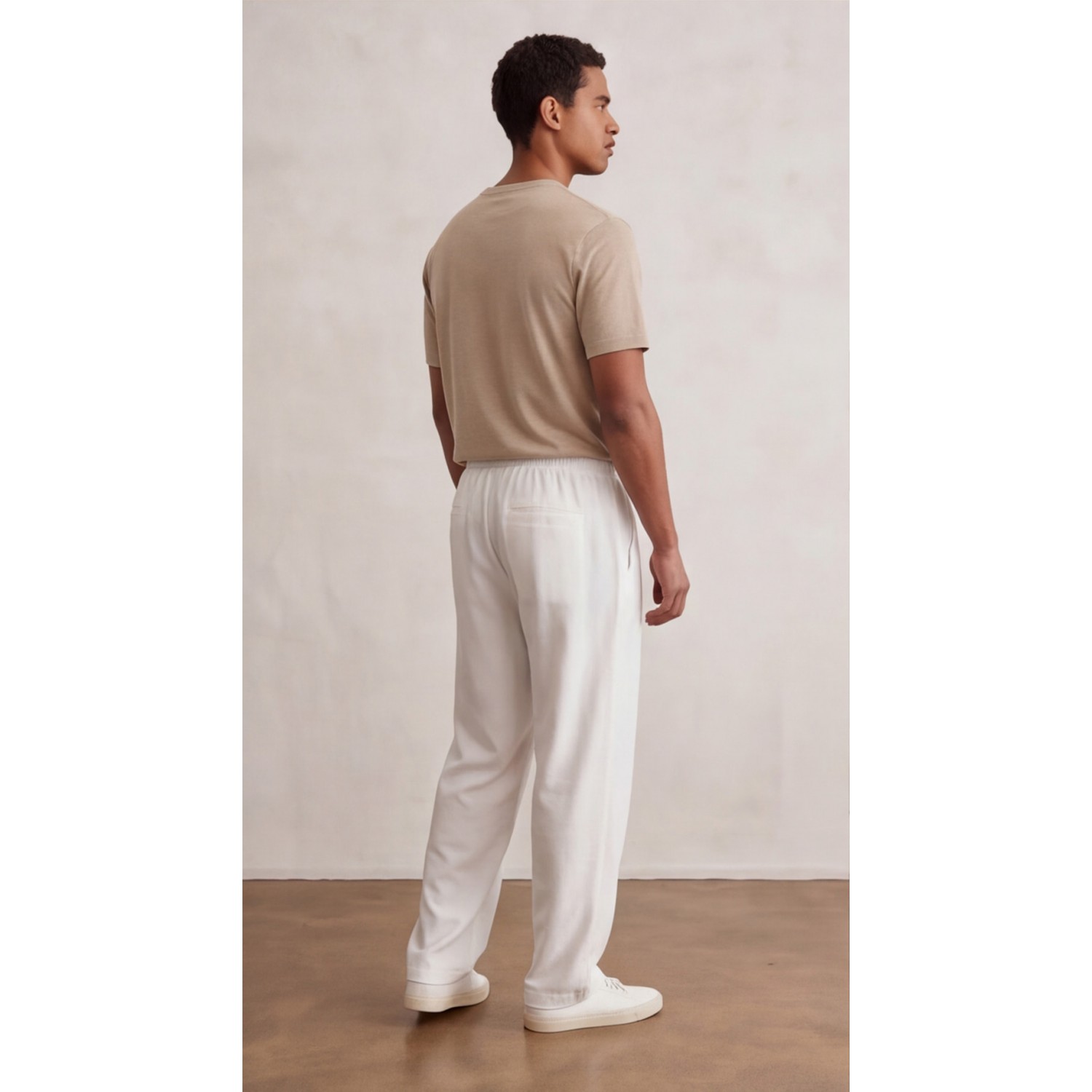 Life Style Butiken Ανδρικό Oversize Παντελόνi με πιέτες και λάστιχο με κορδόνια στη μέση LS12023 Λευκό Ανδρικά